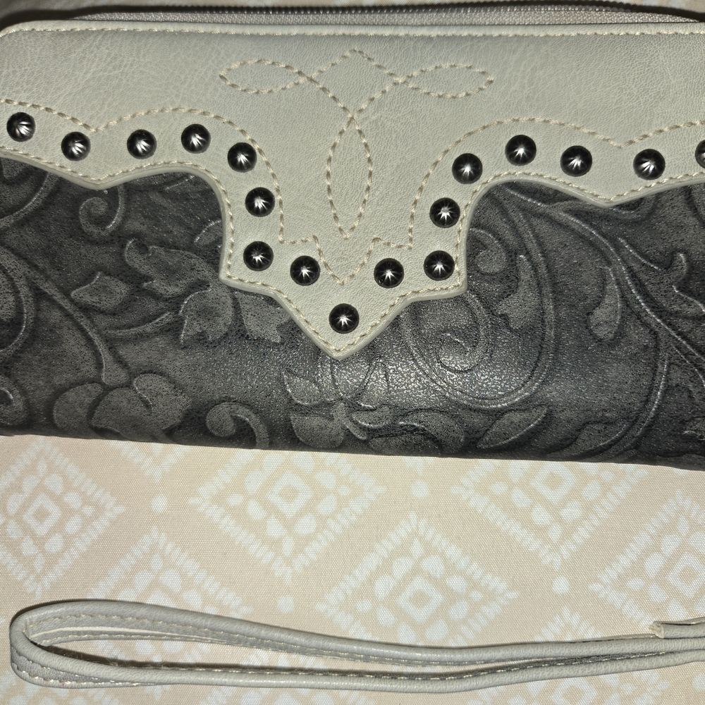 Cream and Gray Wallet with Western Floral Design